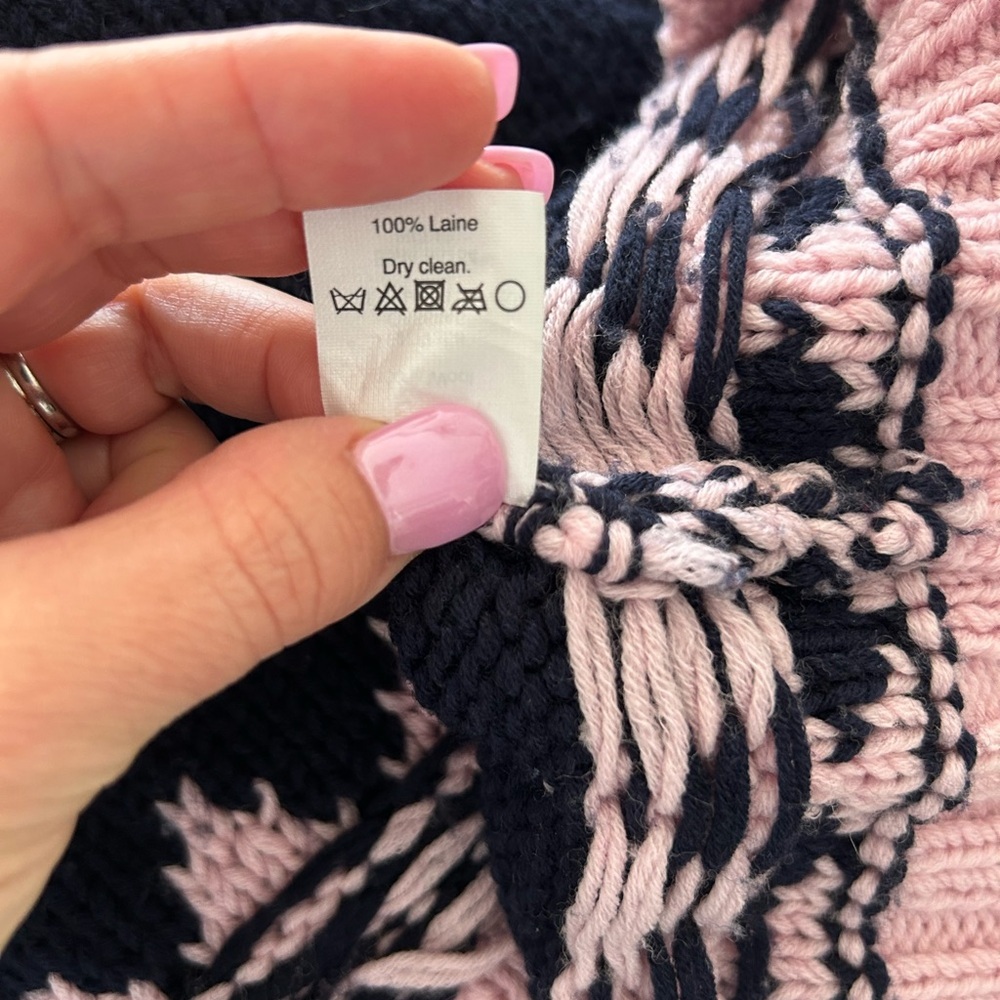 J. Crew Women’s Navy and Pink 100% Wool Ski Sweater Size Small - Picture 6 of 6